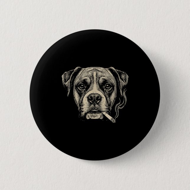Dog Smoking Cigarette Funny Boxer Dog Meme  Button (Front)