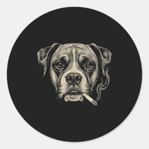 Dog Smoking Cigarette Funny Boxer Dog Meme  Classic Round Sticker