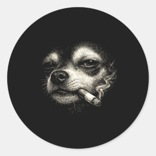 Dog smoking cigarette funny chihuahua face meme classic round sticker