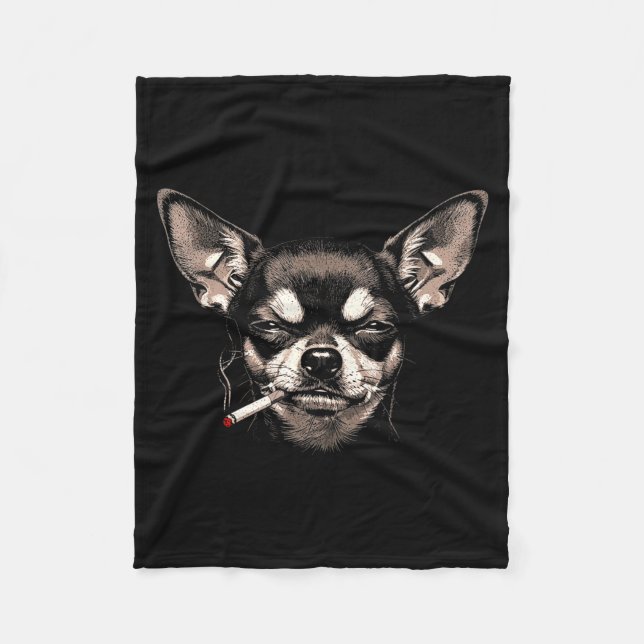 Dog Smoking Cigarette Funny Chihuahua Meme Men Wom Fleece Blanket (Front)