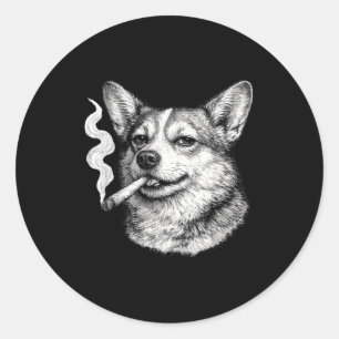 Dog smoking cigarette funny corgi meme father's da classic round sticker