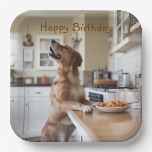 Dog Sneaking Food Paper Plates (Front)