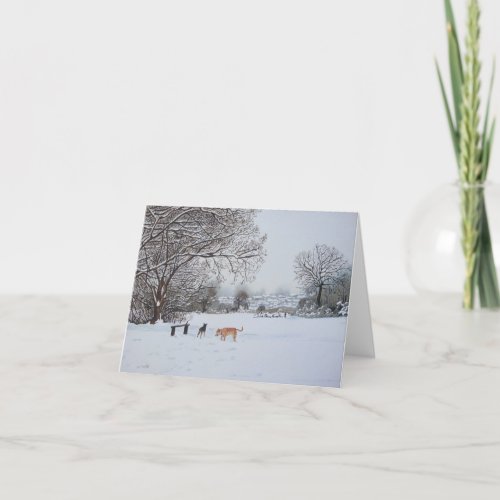 dog snow scene landscape christmas art design holiday card