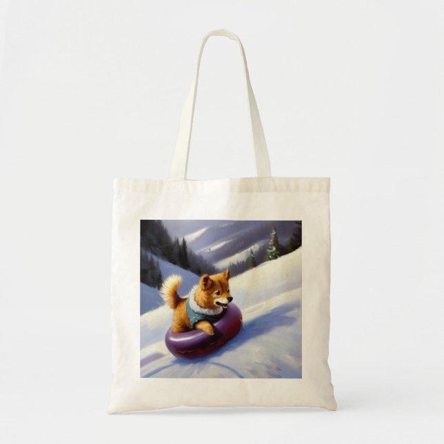 Dog Snow Tubing Tote Bag (Front)