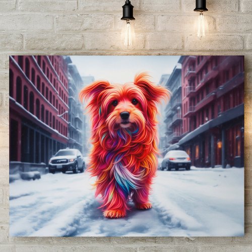 Dog snow winter colorful homeless outdoors canvas print