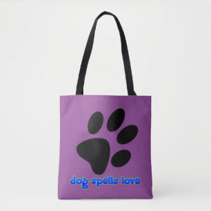 Dog Spells Love w/Paw Print Tote Bag