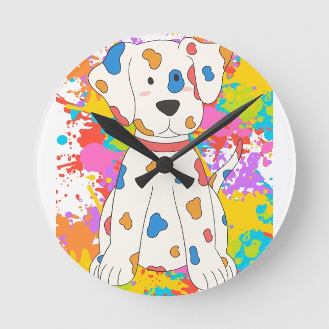 dog splash paint round clock (Front)