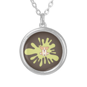 dog splash paint silver plated necklace
