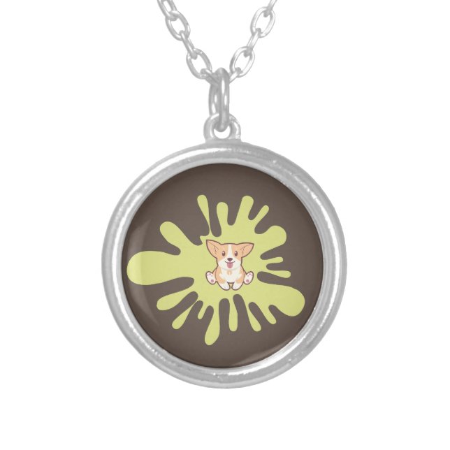 dog splash paint silver plated necklace (Front)