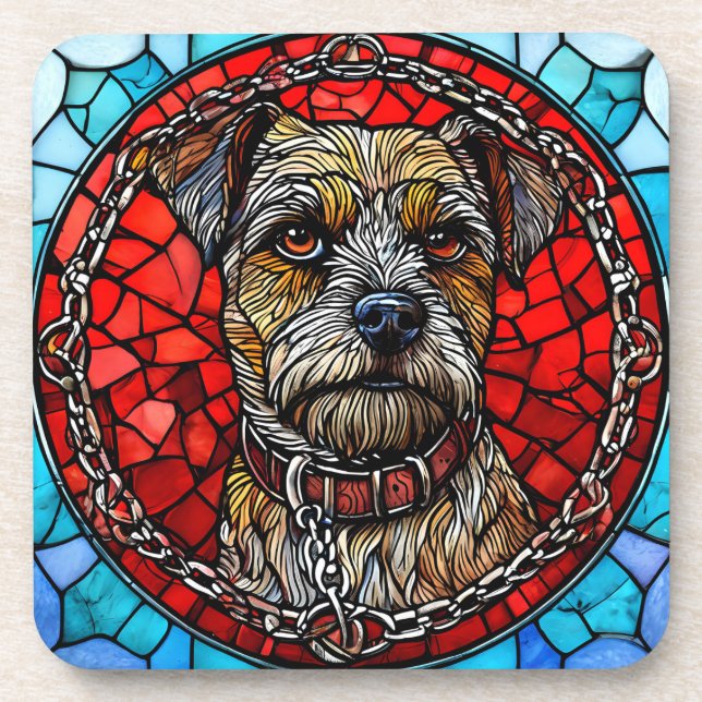 Dog Stained Glass Art Beverage Coaster (Front)