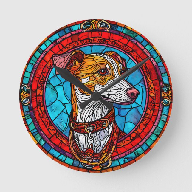 Dog Stained Glass Art Round Clock (Front)
