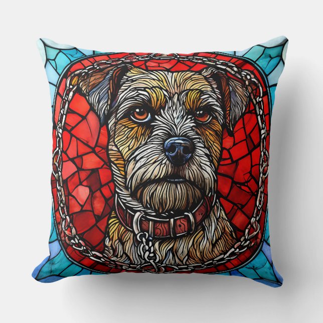 Dog Stained Glass Art Throw Pillow (Front)