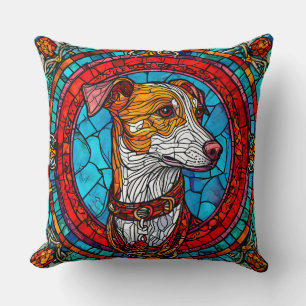 Dog Stained Glass Art Throw Pillow
