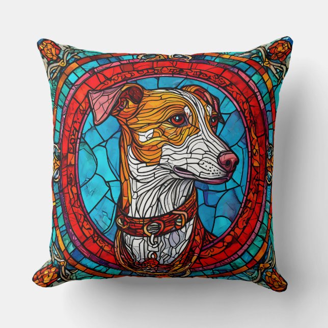 Dog Stained Glass Art Throw Pillow (Front)