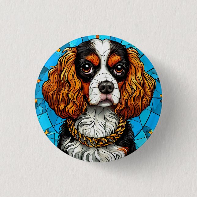 Dog Stained Glass Portrait Button (Front)
