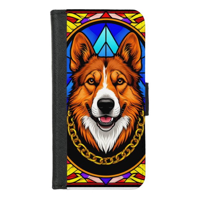 Dog Stained Glass Portrait iPhone Wallet Case (Front)