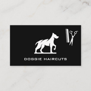Dog Standing Logo Scissors Comb Business Card