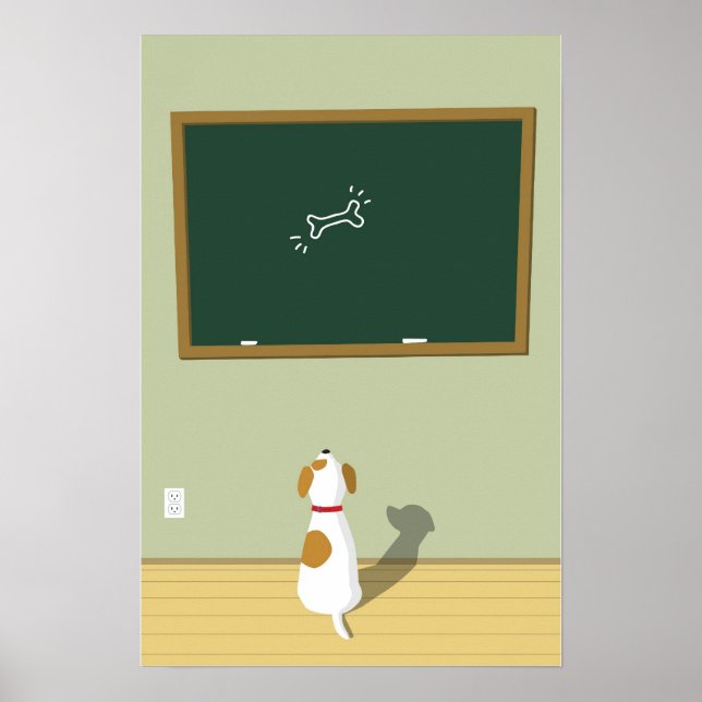 Dog staring at chalk board poster (Front)