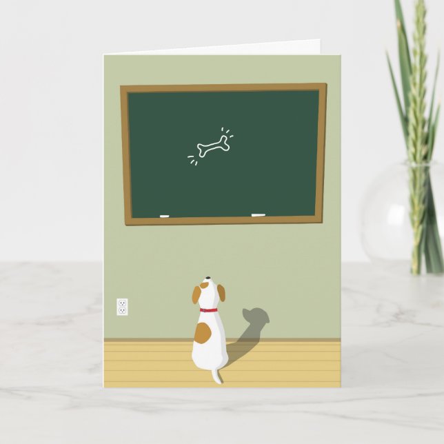 Dog staring at the bone drawing on chalkboard card (Front)