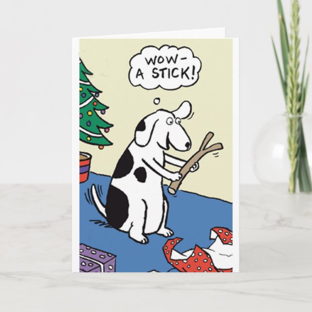 Dog Stick Christmas Present Greeting Card (Front)