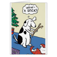 Dog Stick Christmas Present Greeting Card