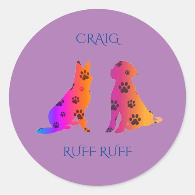 Dog stickers with child's name. (Front)