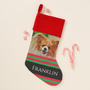 Dog Stripes Custom Name & Photo Christmas Stocking