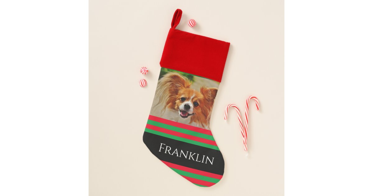 Dog Stripes Custom Name & Photo Christmas Stocking Zazzle