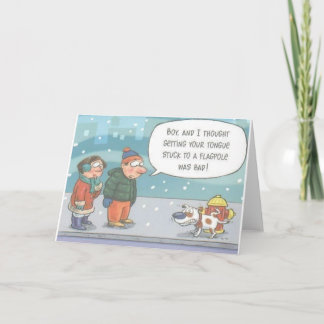 Dog Stuck on Fire Hidrant Greeting Card