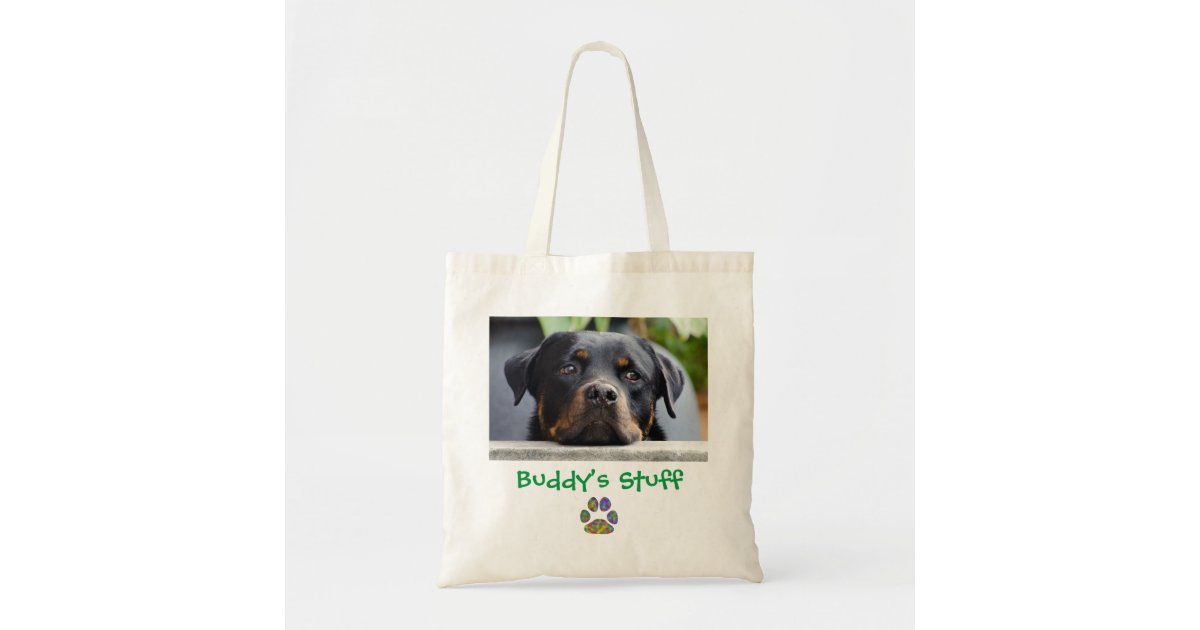 Dog Stuff Paw Print Pet Photo Name Tote Bag Zazzle Com