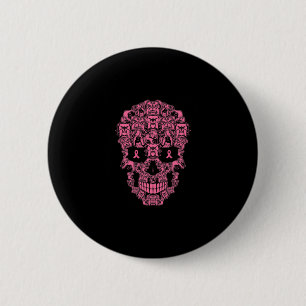 Dog Sugar Skull Pink Ribbon Breast Cancer Button