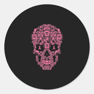 Dog Sugar Skull Pink Ribbon Breast Cancer Classic Round Sticker