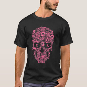 Dog Sugar Skull Pink Ribbon Breast Cancer  T-Shirt