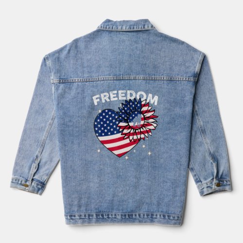 Dog Sunflower Heart American Flag Freedom  1  Denim Jacket
