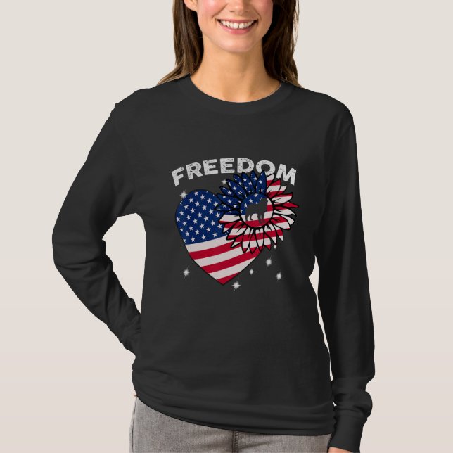 Dog Sunflower Heart American Flag Freedom  3 T-Shirt (Front)
