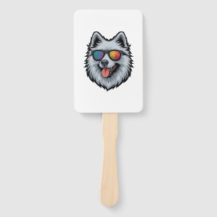 Dog Sunglasses Mountain Sunset Reflection Hand Fan