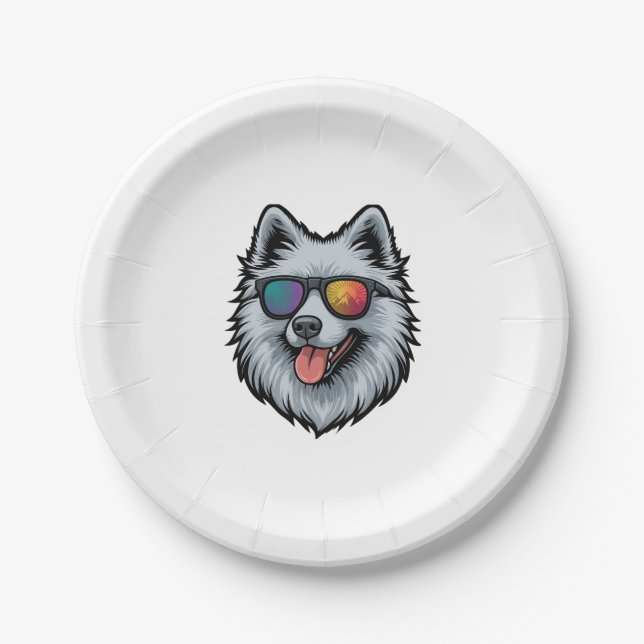 Dog Sunglasses Mountain Sunset Reflection Paper Plates (Front)