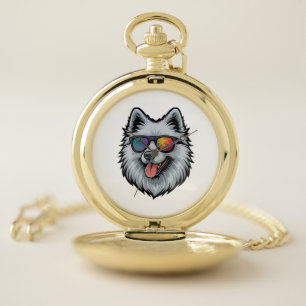 Dog Sunglasses Mountain Sunset Reflection Pocket Watch