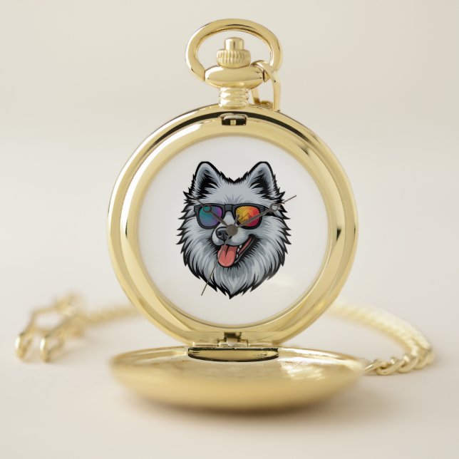 Dog Sunglasses Mountain Sunset Reflection Pocket Watch (Inside)