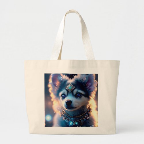 Dog Super Cute Adorable Bejeweled Dream Oil Paint Large Tote Bag