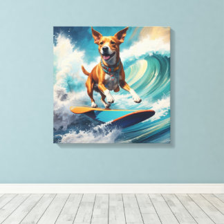 dog surfing canvas print