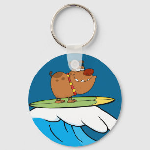 dog surfing cartoon keychain