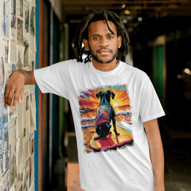 Dog Surfing Cute Colorful Comic Illustration T-Shirt (Funny Dog Surfing in the Summer)