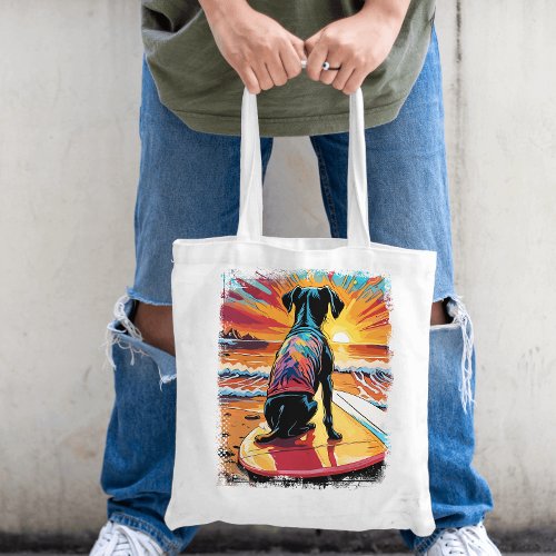 Dog Surfing Cute Colorful Comic Illustration Tote Bag