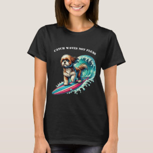 Dog Surfing with a Surfboard Riding a Big Wave URM T-Shirt