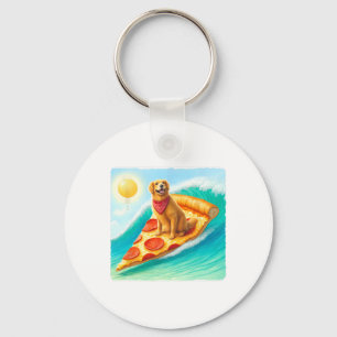 Dog Surfs On Pizza Slice. Cheerful Dog Ndana Surfi Keychain