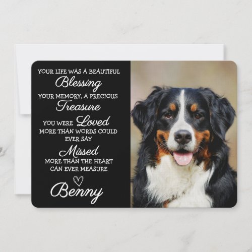 Dog Sympathy Card Pet Photo Black Pet Loss Card