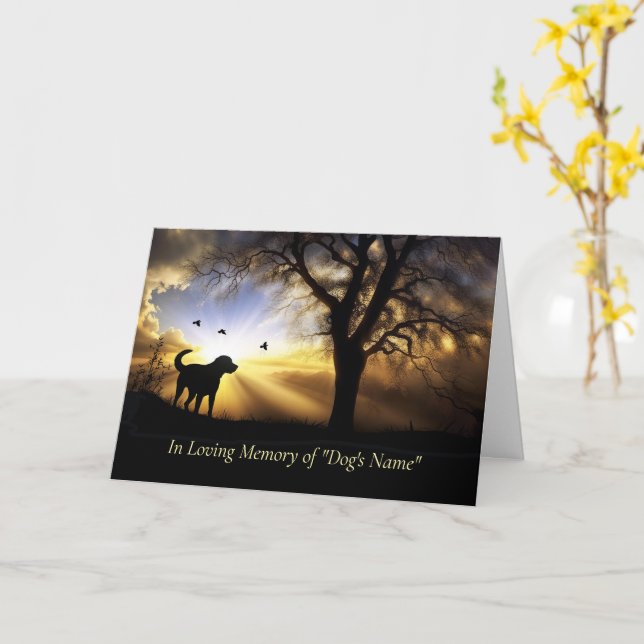 Dog Sympathy Custom Name with Dog in Sunset Card (Yellow Flower)