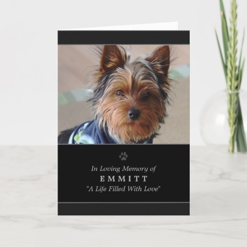Dog Sympathy Custom Photo Memorial Card _ Black
