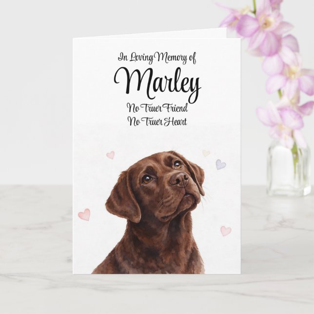 Dog Sympathy Personalized Name Chocolate Labrador  Card (Orchid)
